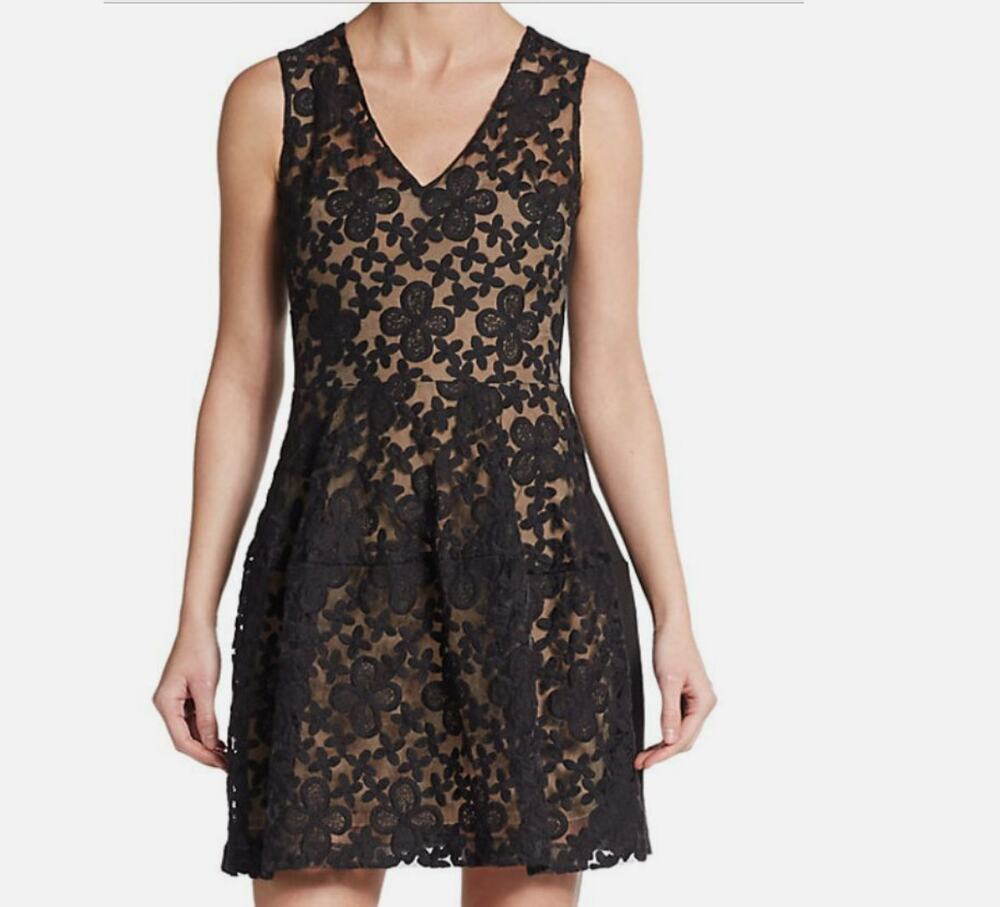 Maje Black Nude Lace Sleeveless Mini Dress Women's Size S